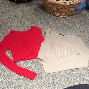 Elegant Red and Beige Women's Crop Tops